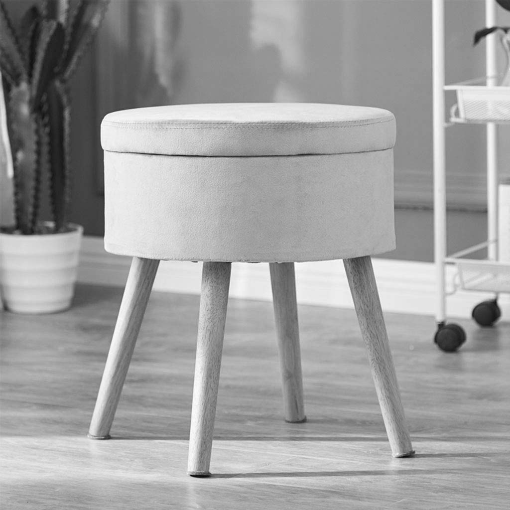 Blue Fabric Upholstered Ottoman Footstool with Removable Flannel Cover - Wooden Storage Stool for Living Room, Bedroom & Lounge Comfort