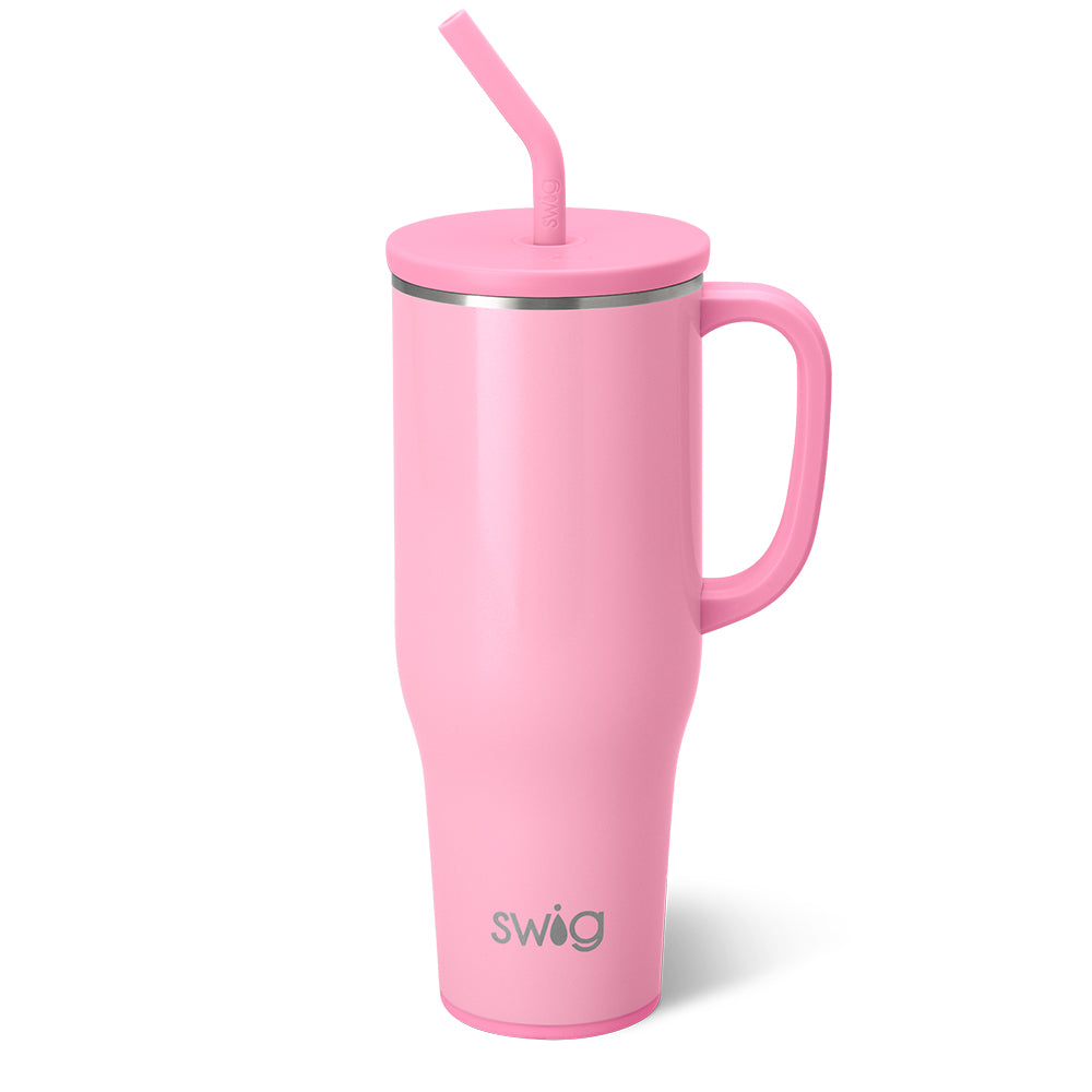40oz Shimmer Bubblegum Mega Mug - Large Insulated Tumbler with Lid & Straw - Perfect for Coffee, Tea & Cold Drinks at Home, Office or Travel
