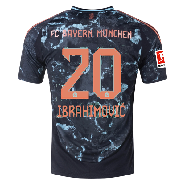 Adidas Bayern Munich Arijon Ibrahimović Away Jersey 24/25 - Black/Copper/Blue with Bundesliga Patch | Authentic Soccer Jersey for Fans & Players | Perfect for Matchdays, Training & Collecting