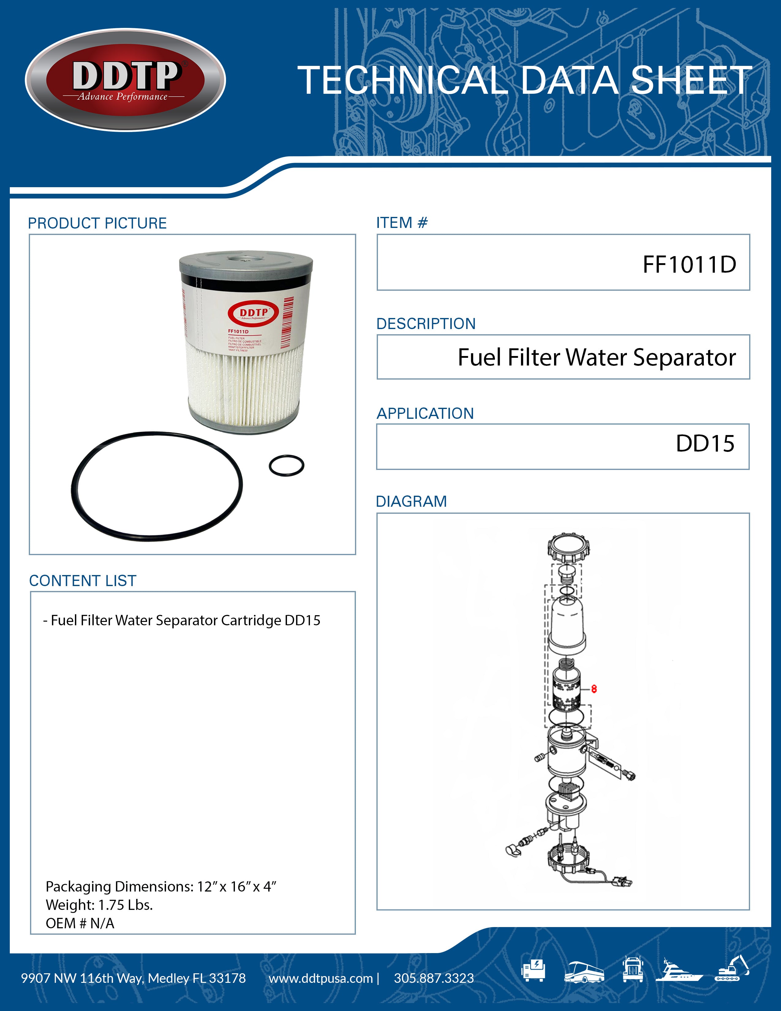 DD15 Fuel Filter Water Separator Cartridge - Compatible with A0000903651, P551011, FS19915 - Heavy Duty Truck & Diesel Engine Replacement Part for Improved Fuel Efficiency