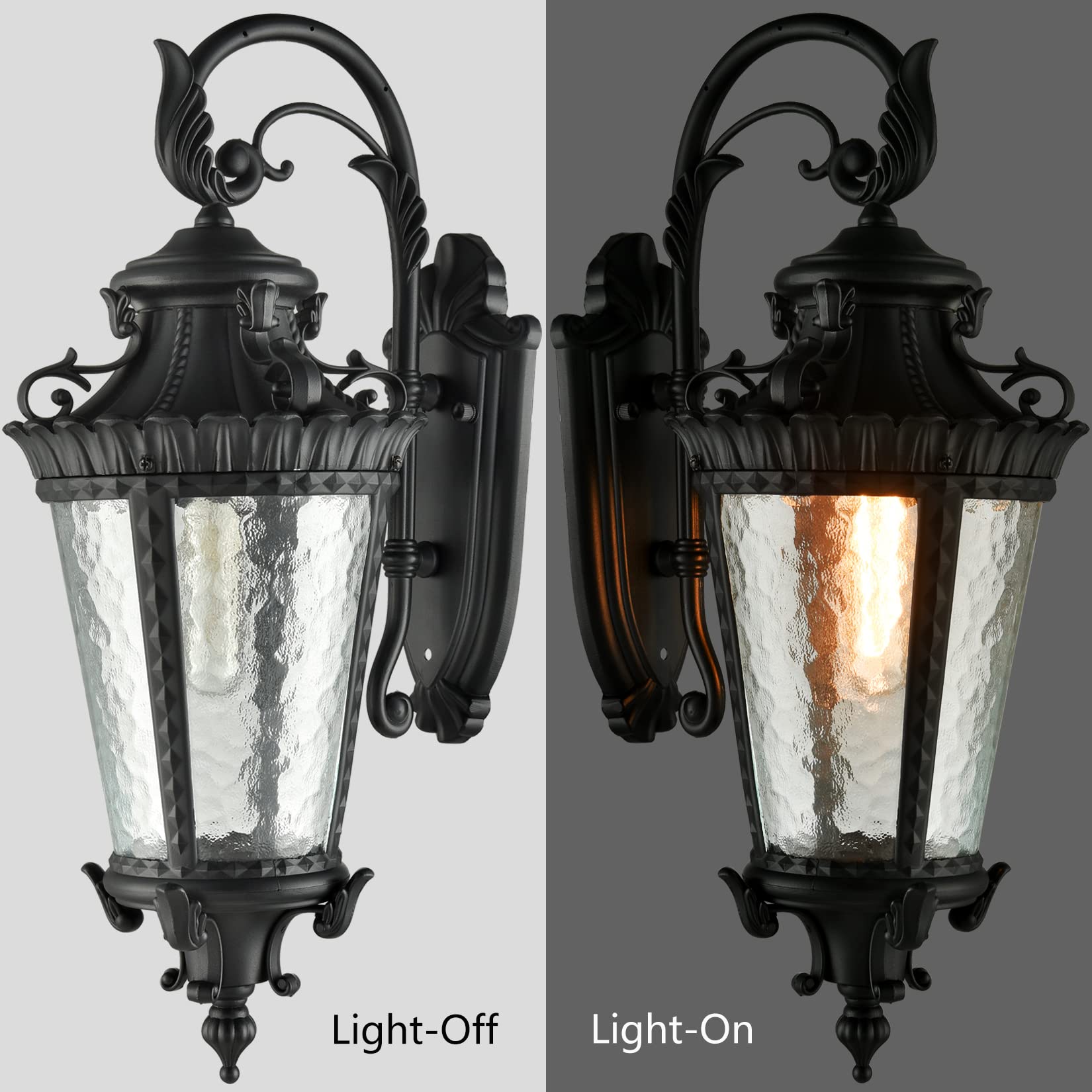 SAMTEEN Black Waterproof Outdoor Wall Lights with Glass Shade - 21.6