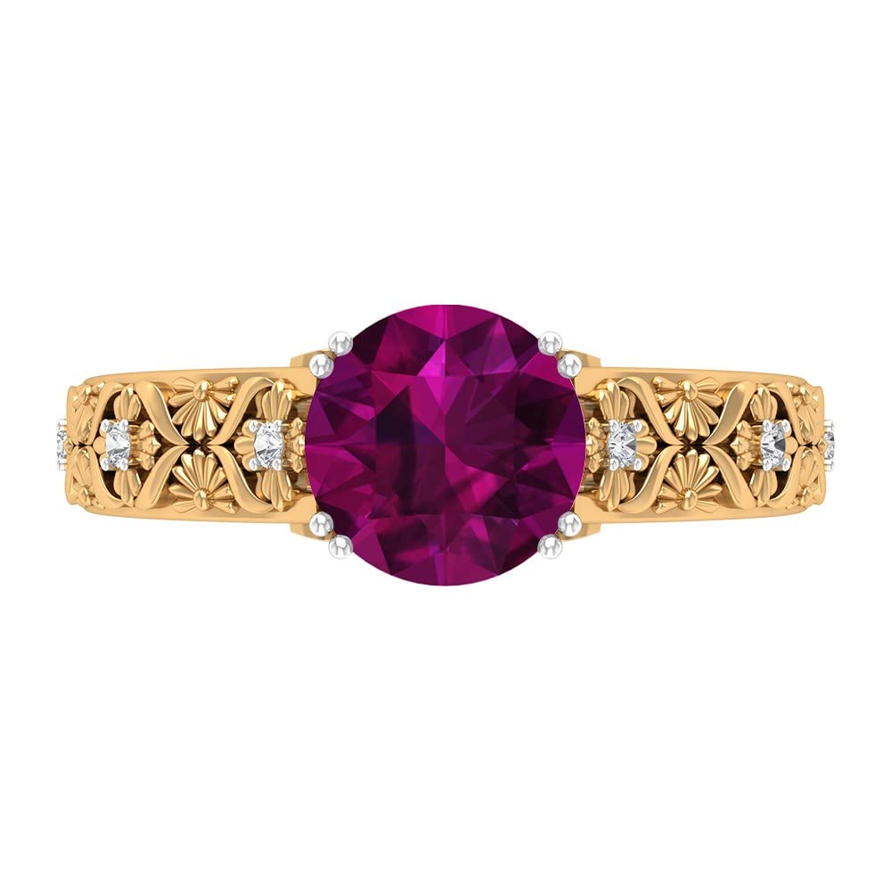 14K Solid Gold Rhodolite & Moissanite Vintage Engagement Ring - Elegant Floral Design for Weddings, Anniversaries & Special Occasions