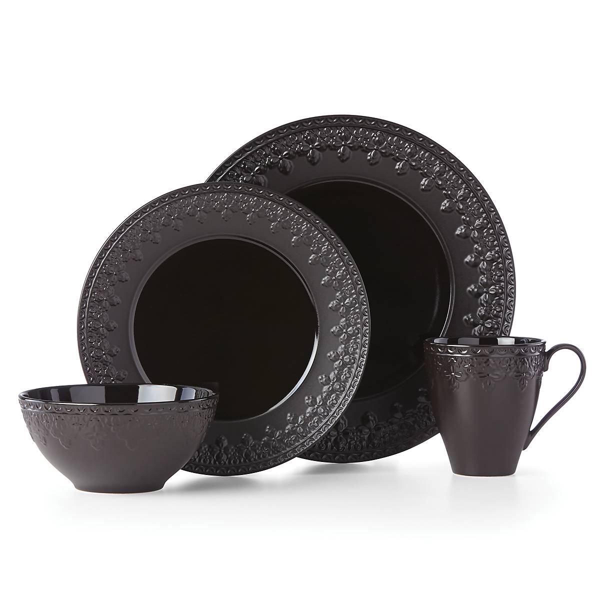 Chelse Muse Fleur Black All-Purpose Bowls Set of 4 - Perfect for Serving Salads, Snacks, and Desserts at Parties and Family Dinners