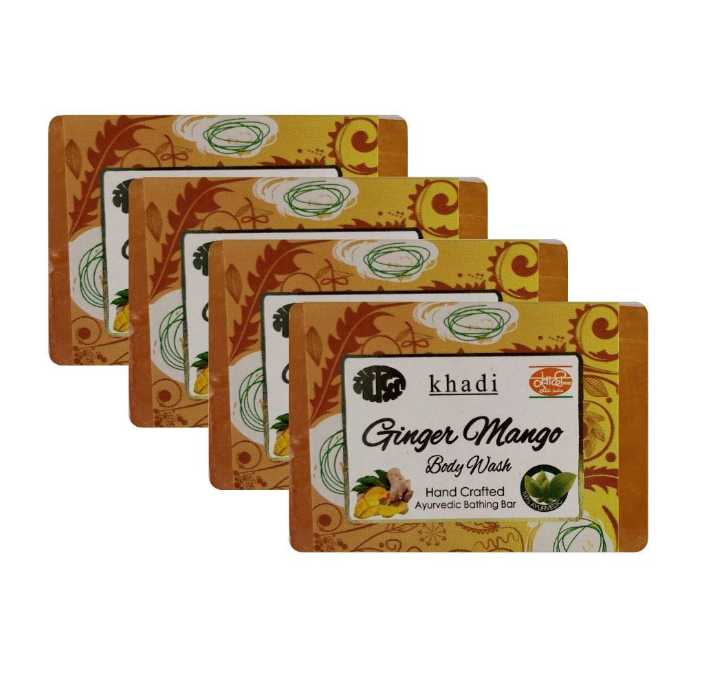 Meghdoot Ginger Mango Ayurvedic Body Wash Soap - 4 Pack | Natural Handmade Moisturizing Bath Bar with Ginger & Mango Extracts | Softening Skin Care for Dry & Sensitive Skin | Perfect for Daily Shower & Spa Relaxation