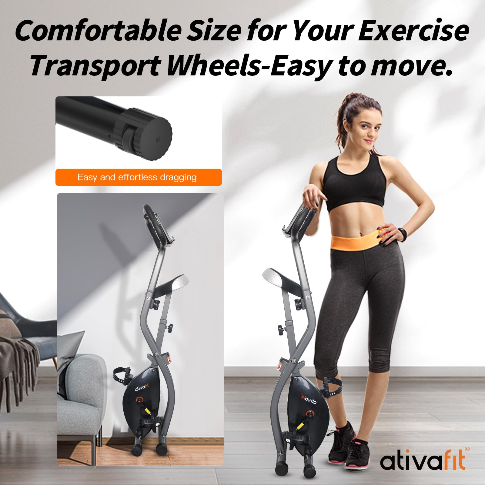 ATIVAFIT Foldable Magnetic Exercise Bike - 3-in-1 Upright & Recumbent Indoor Cycling Bike with Resistance Bands | Home Gym Equipment for Cardio, Weight Loss & Full-Body Workout