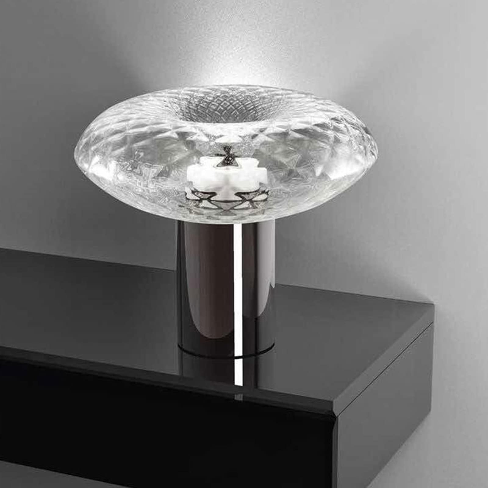 Modern Water Ripple Glass Table Lamp - Transparent Glass Shade with Black Base, Bedside & Desk Light for Living Room, Bedroom, Office | Elegant Home Decor & Ambient Lighting for Relaxation