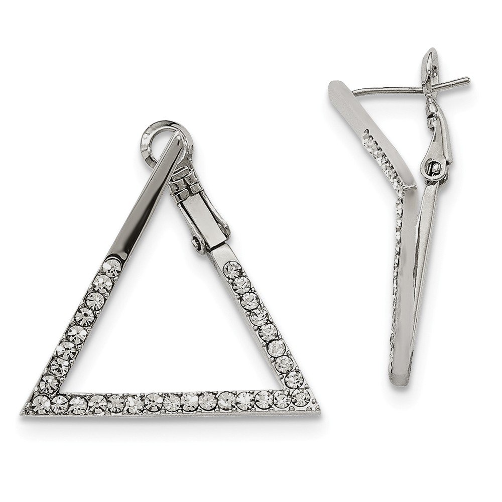 Stainless Steel Polished Crystal Triangle Omega Back Earrings for Women - Elegant Dangle Earrings for Party, Wedding & Everyday Wear