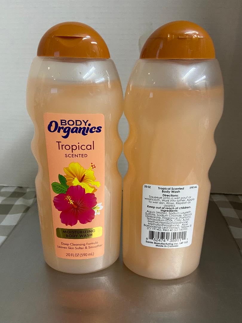 BODY ORGANICS TROPICAL BODY WASH - 2 Pack (20 oz Each) | Hydrating & Refreshing Shower Gel with Exotic Fruit Extracts | Perfect for Daily Use, Spa Days & Tropical Getaway Vibes