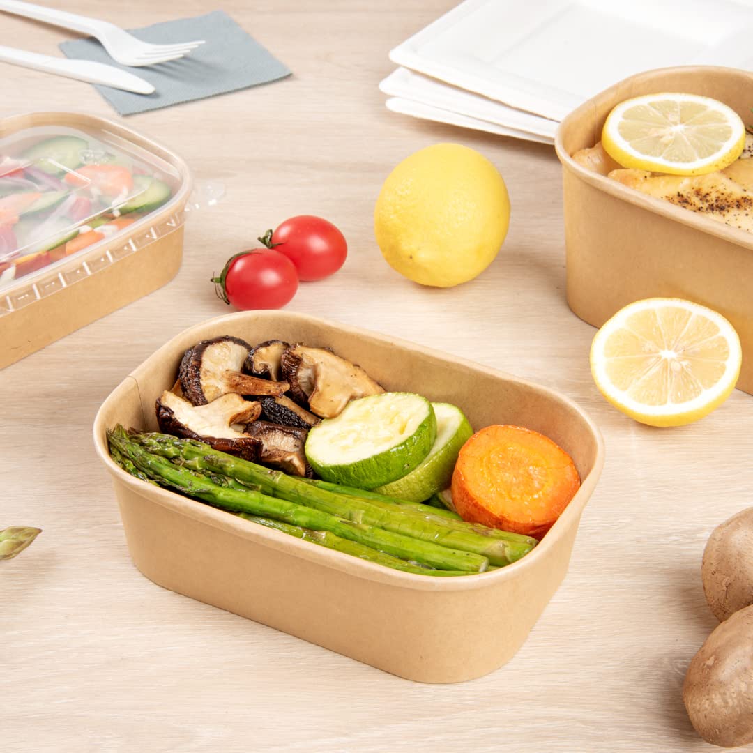Restaurantware Bio Tek 22oz Eco-Friendly Disposable Food Containers - 100 Pack PE Coated Kraft Paper Bowls for Takeout, Freezer Safe, Hot & Cold Foods (Lids Sold Separately) | Perfect for Restaurants, Catering, Meal Prep & Picnics