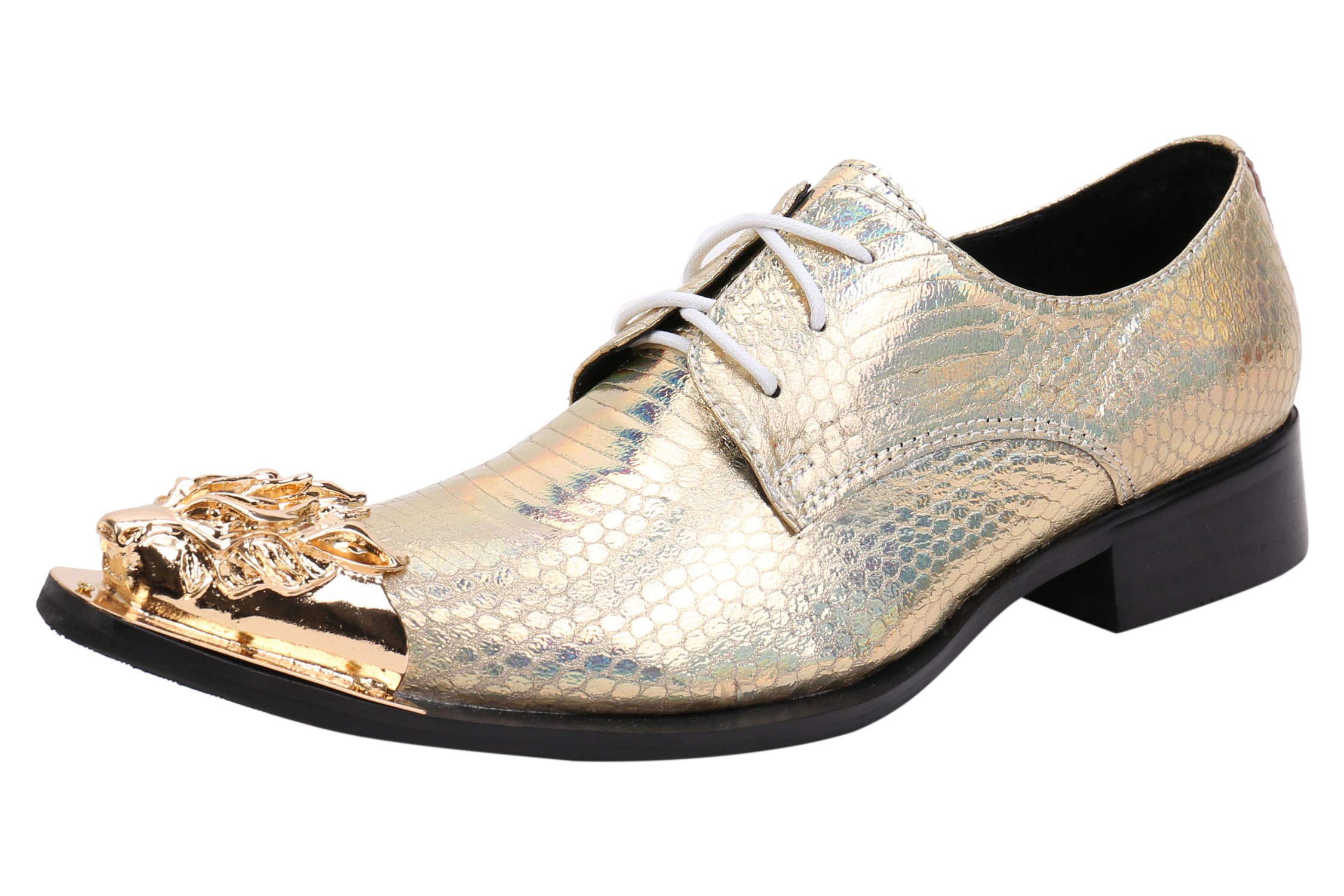 Men's Western Pointed Toe Leather Dress Shoes - Lace Up Oxford with Metal Tip for Casual & Formal Wear - Perfect for Weddings, Office & Night Out