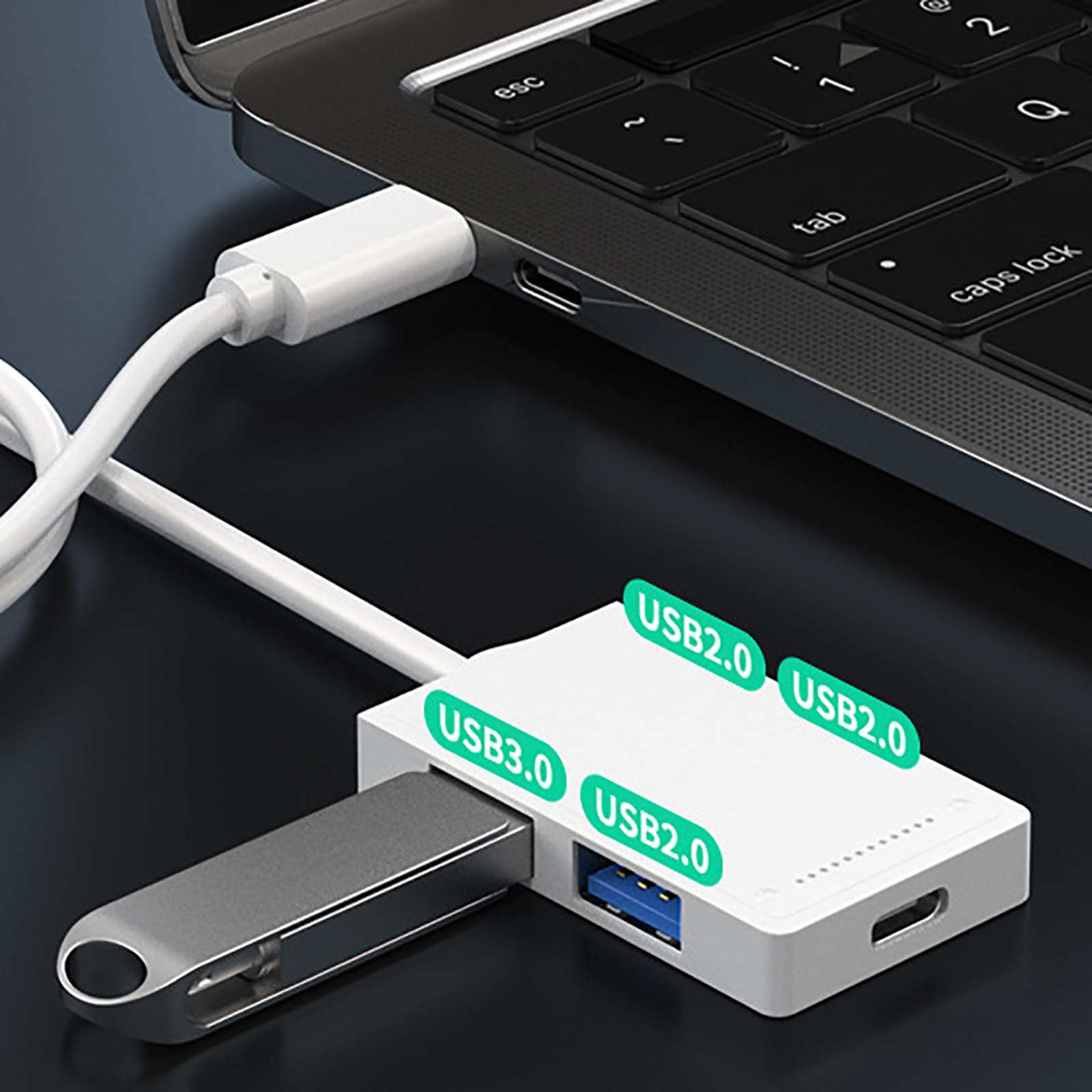 YIGZYCN 4-Port USB Hub with 1 USB 3.0 & 3 USB 2.0 Ports - High-Speed Data Transfer USB Docking Station for Laptop, PC, Mac - Includes Power Adapter for Stable Charging - Perfect for Home Office, Gaming & Work Setup