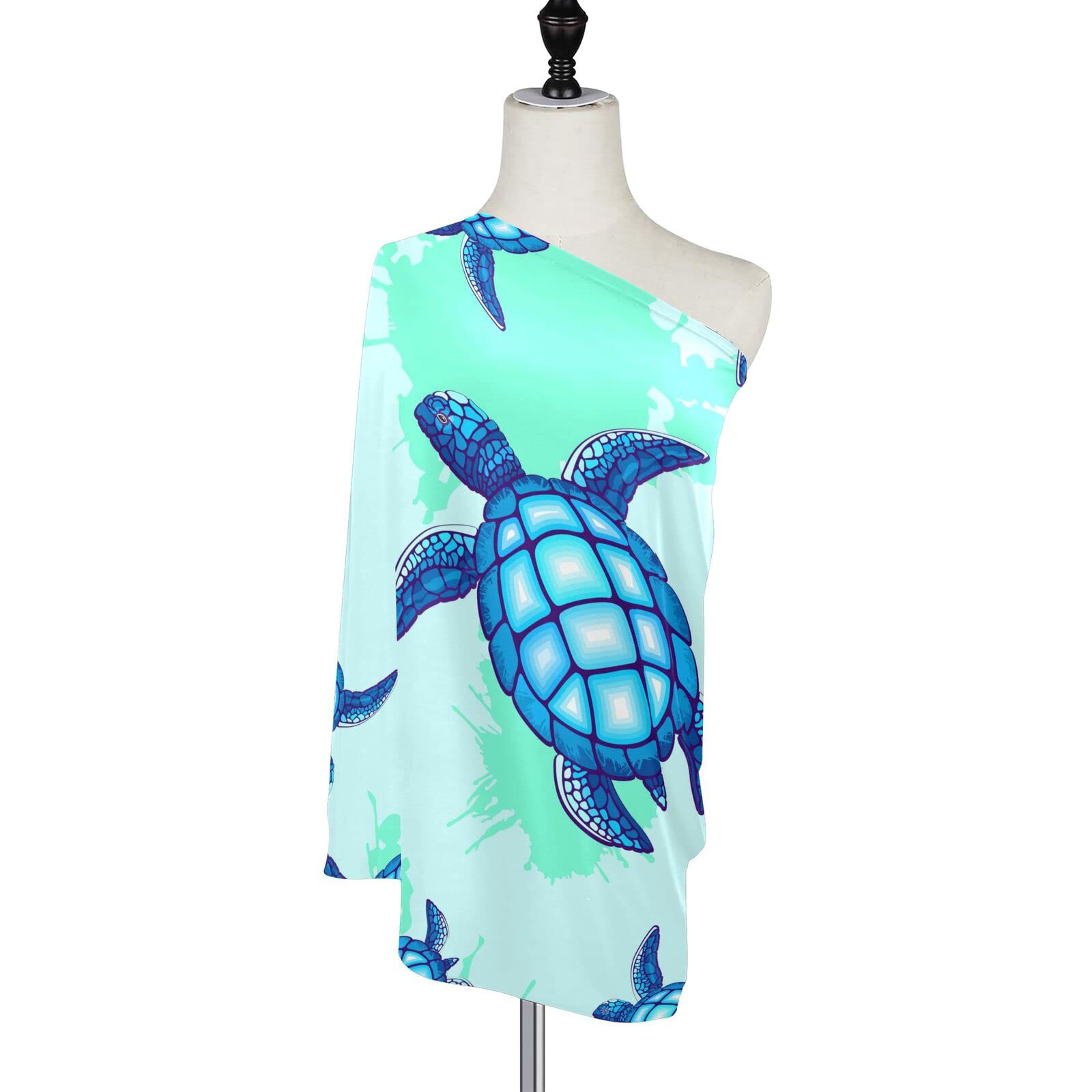 Premium Nursing Cover & Breastfeeding Scarf - Soft Breathable Baby Car Seat Canopy & Stroller Cover in Sea Turtle Blue Ocean Design for Boys & Girls | Ideal for Nursing, Shopping, Travel & Outdoor Activities