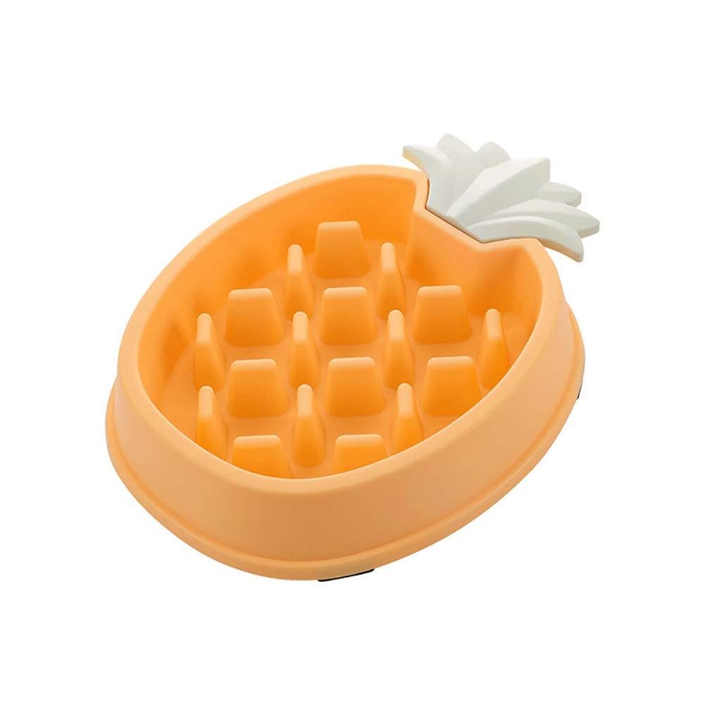 HUOFU Pineapple Shaped Slow Feeder Bowl for Dogs & Cats - Non-Slip Plastic Puzzle Food & Water Bowl - Pet Slow Feeding Dish for Small Medium Large Breeds - Perfect for Mealtime Fun & Portion Control (Yellow)