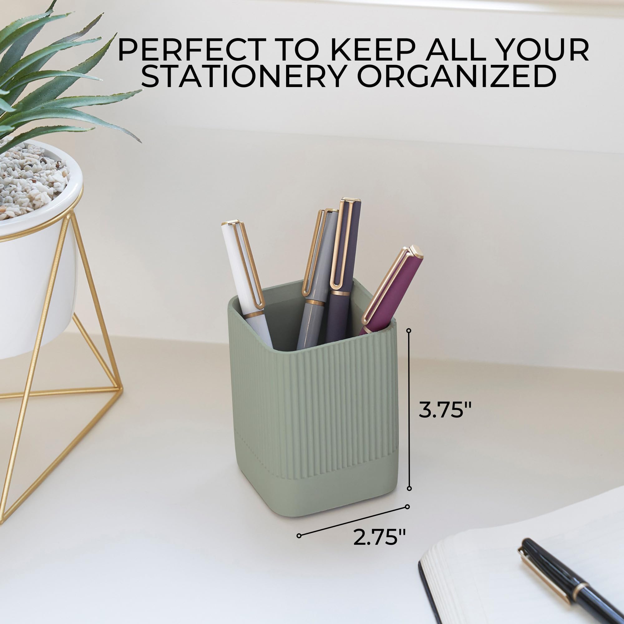 KIBAGA Modern Concrete Pen Holder - Aesthetic Desk Organizer for Pencils, Pens & Office Supplies - Stylish Office Decor & Functional Workspace Accessory - Perfect for Home Office, Study & Workspace Organization