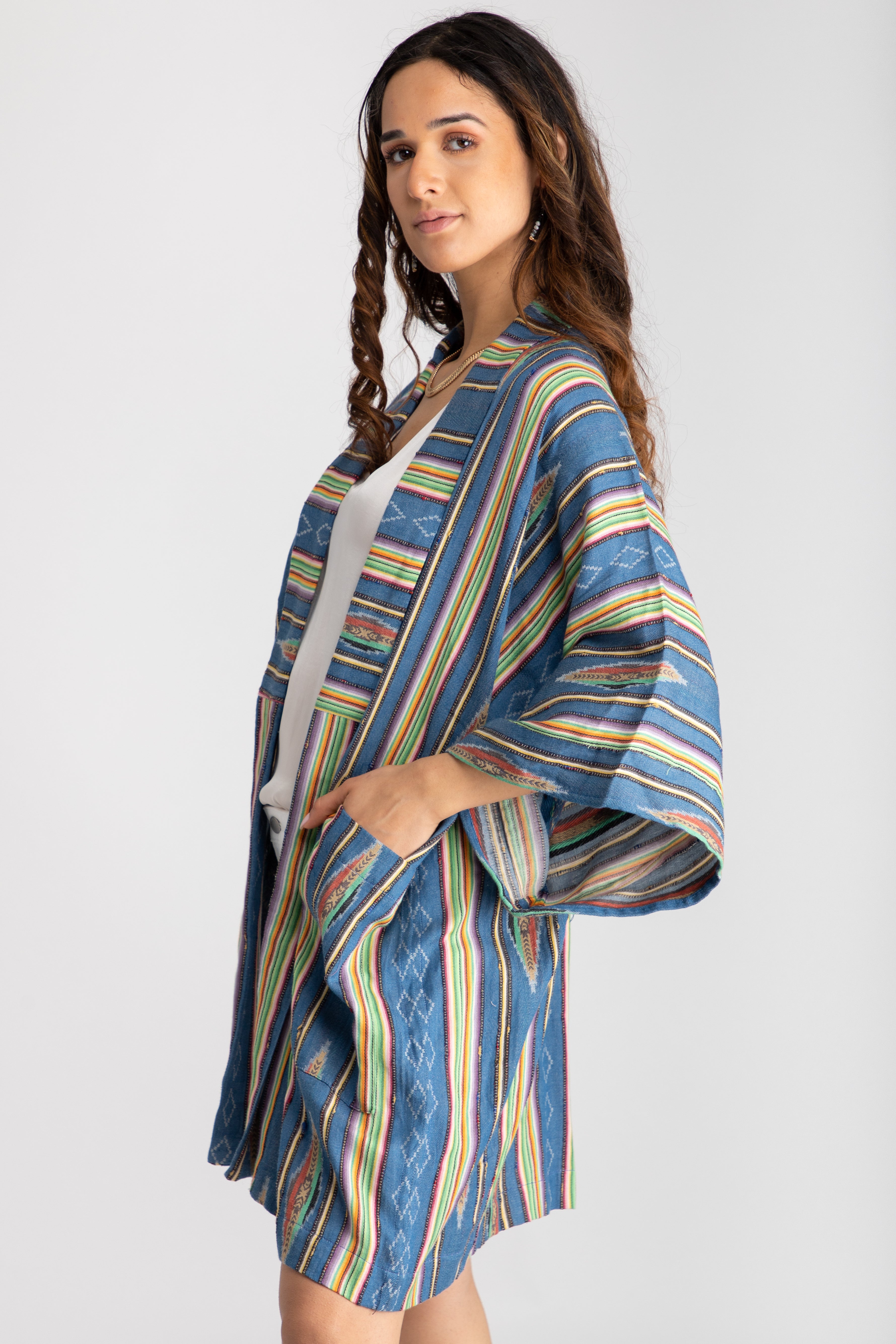 Stylish Ikat Striped Jacket for Women - Lightweight Spring/Summer Cover-Up - Perfect for Beach, Vacation & Casual Outings