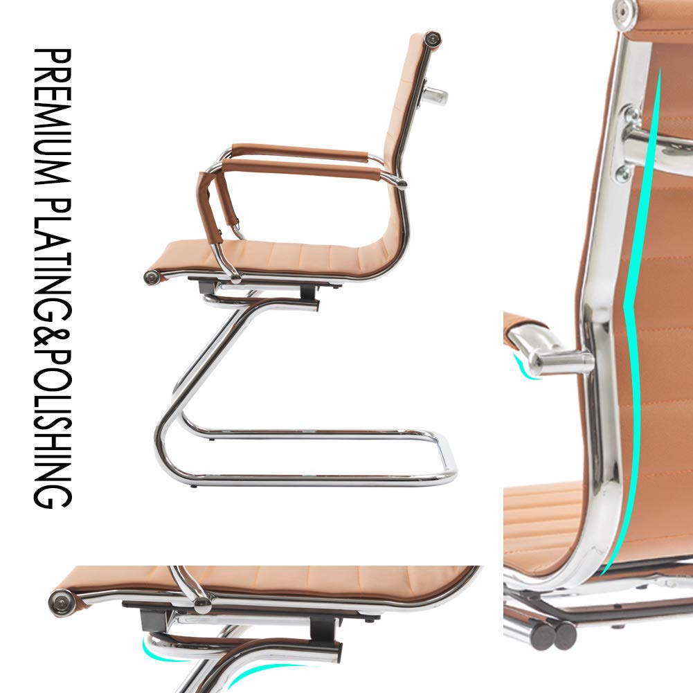 Premium Leather Conference Chairs with Back Support - Heavy Duty Office Guest Chairs Set of 2 (Terracotta) - Perfect for Reception Areas, Meeting Rooms & Executive Offices