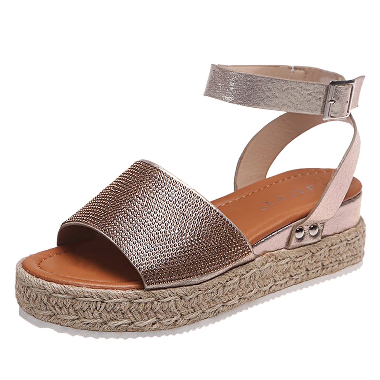 Women's Platform Sandals - Vintage Glitter Espadrilles with Ankle Strap | Open Toe Casual Walking Shoes for Summer | Perfect for Beach, Vacation & Everyday Wear
