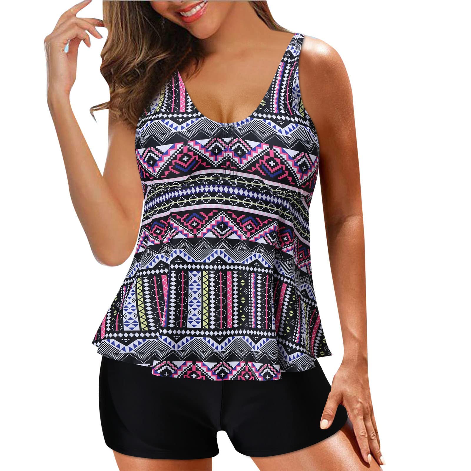 Women's Two Piece Tankini Swimsuits - Tummy Control Bathing Suit with Mid-Waist Boy Shorts | Athletic Swimwear for Beach, Pool & Water Sports