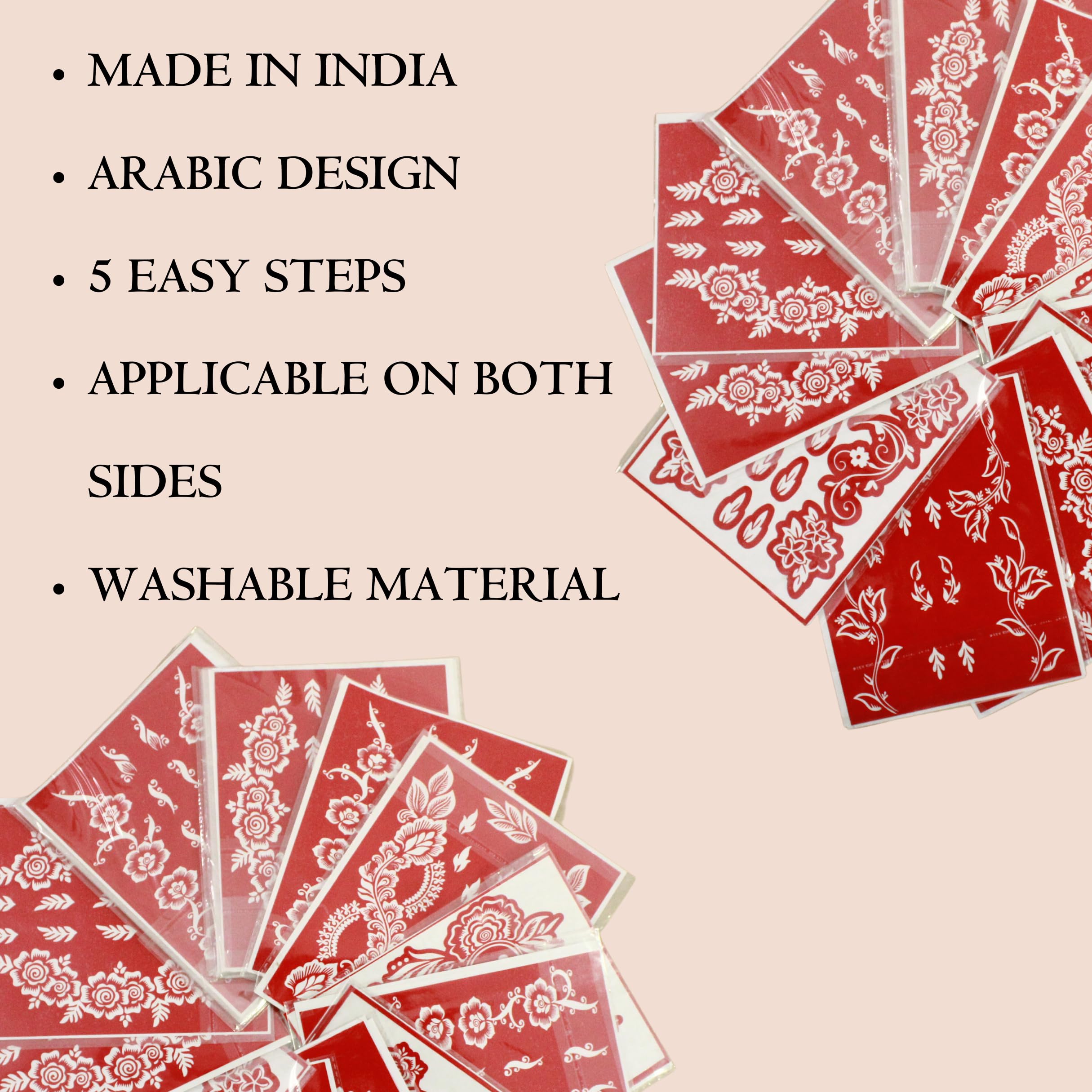 CareOne Gallery Arabic Design Mehandi Art Stickers - Set of 1 Piece for Both Hands with Instant Henna Cone | Temporary Henna Tattoo Stencils for Women, Girls & Kids | Perfect for Weddings, Festivals & DIY Body Art