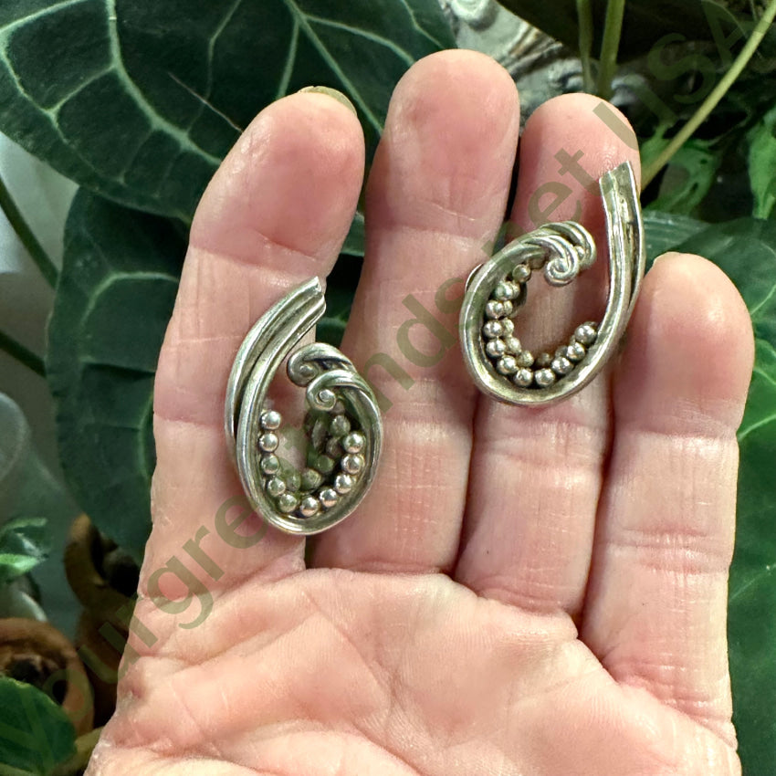 Vintage Mexican Sterling Silver Swirl Earrings Screw Back - Handmade Dangle Earrings for Women, Perfect for Parties, Weddings & Special Occasions