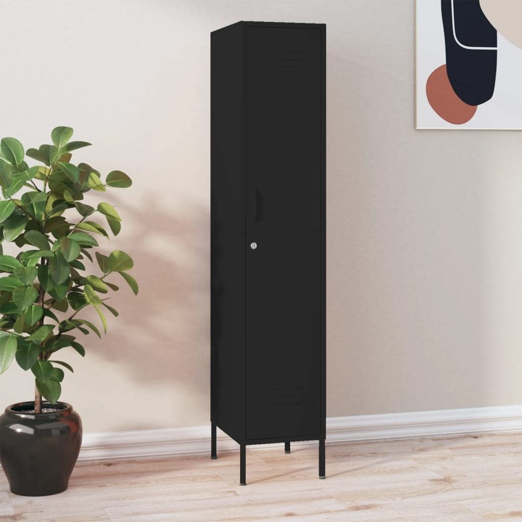 SKM Black Steel Locker Cabinet - 13.8x18.1x70.9 Inches - Heavy Duty Storage for Schools, Gyms & Offices - Secure Metal Lockers for Home & Commercial Use