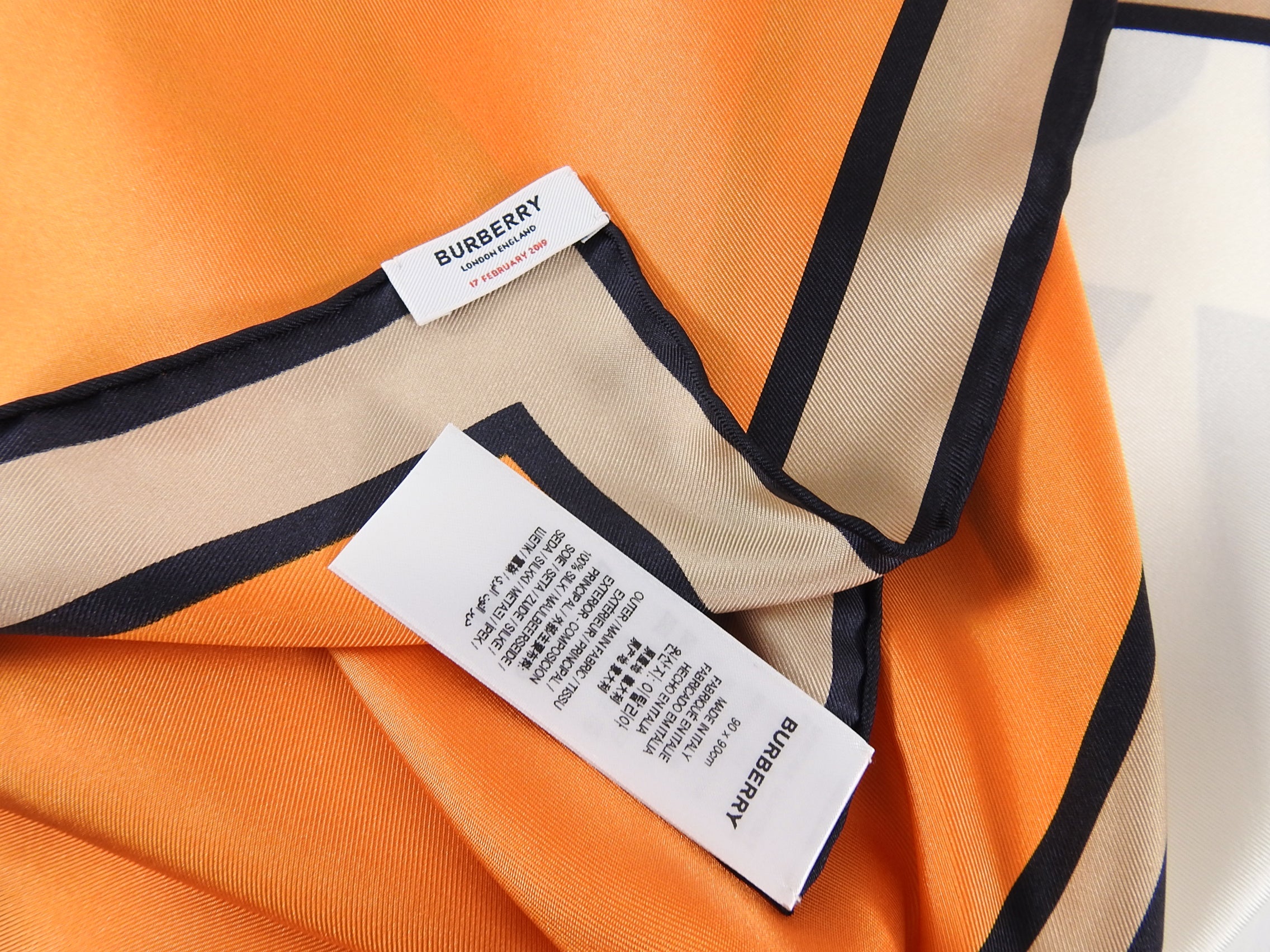 Burberry London Orange Silk Scarf 90cm with Logo - Luxury Fashion Accessory for Women, Runway Show Attendee, Perfect for Gifts & Special Occasions