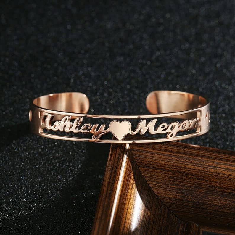 Personalized Name Bracelets for Women - 18K Gold Custom Engraved Name Cuff Bangle Jewelry Gift for Mom, Daughter, Wife | Birthday, Anniversary, Mother's Day Present | Perfect for Everyday Wear & Special Occasions