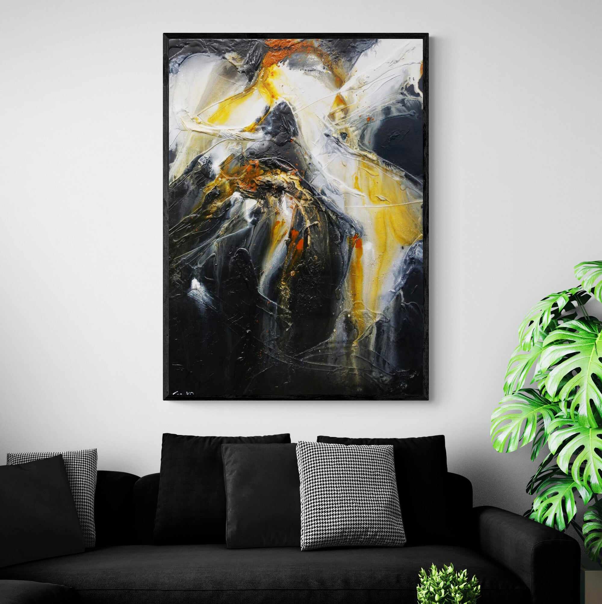 140cm x 100cm Sienna Black Textured Abstract Canvas Art Painting - Modern Home Decor for Living Room, Bedroom & Office Wall