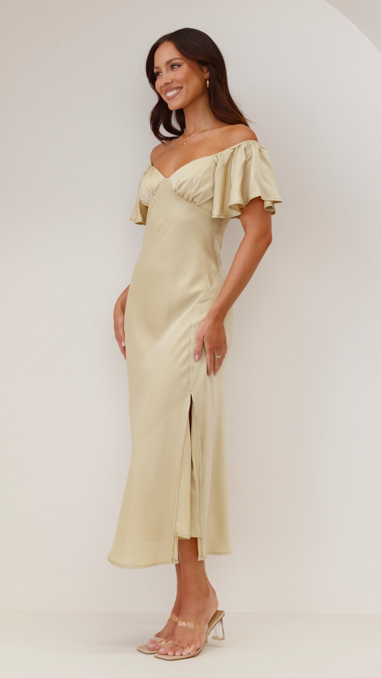 Louisa Midi Dress in Olive Green - Elegant Casual & Office Wear for Women | Perfect for Spring Summer Outfits, Date Nights & Work Attire