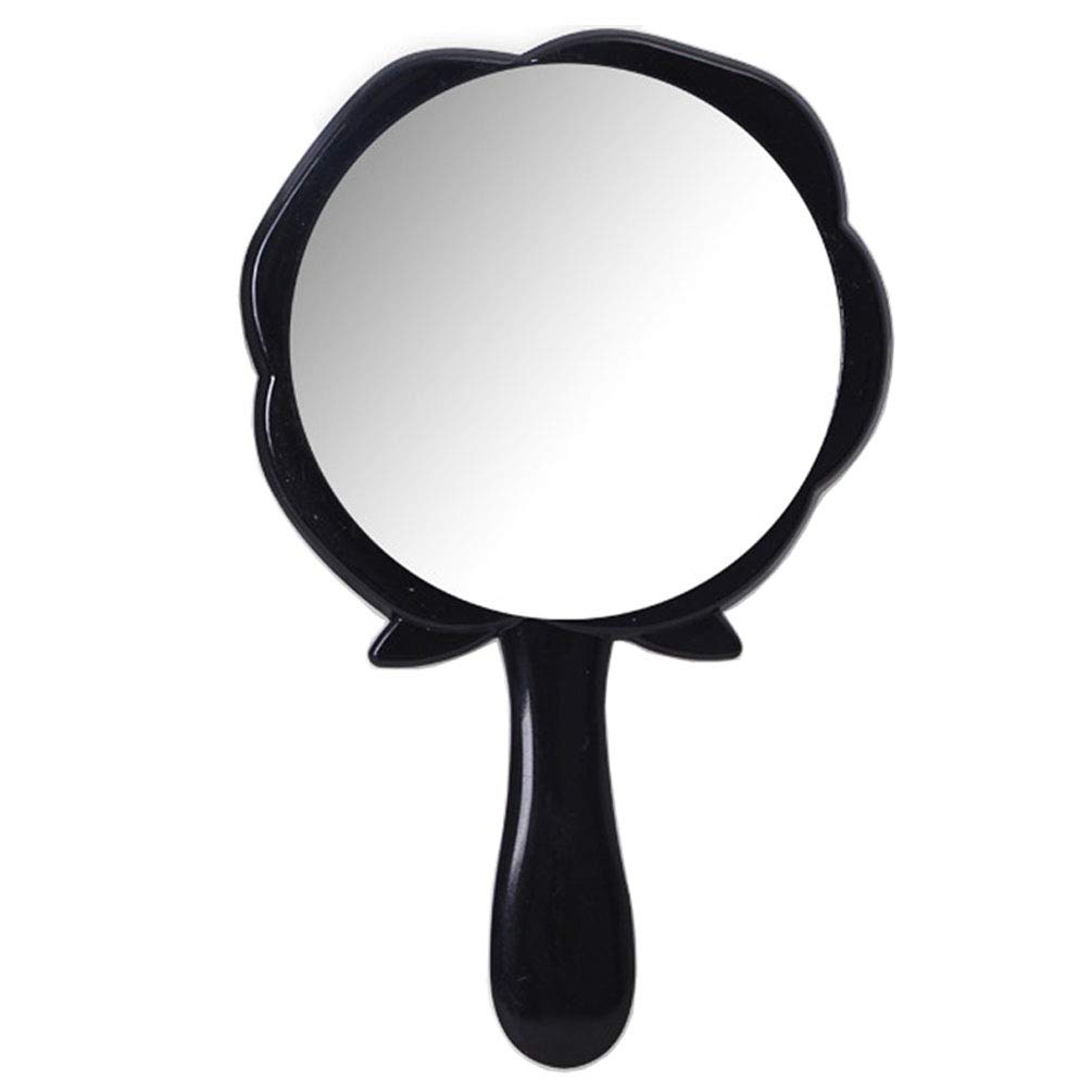 Teensery 2 Pack Rose Flower Shaped Plastic Hand Mirror - Portable Travel Makeup Mirror for Women & Girls (Black) - Perfect for Home, Travel, and Beauty Routines