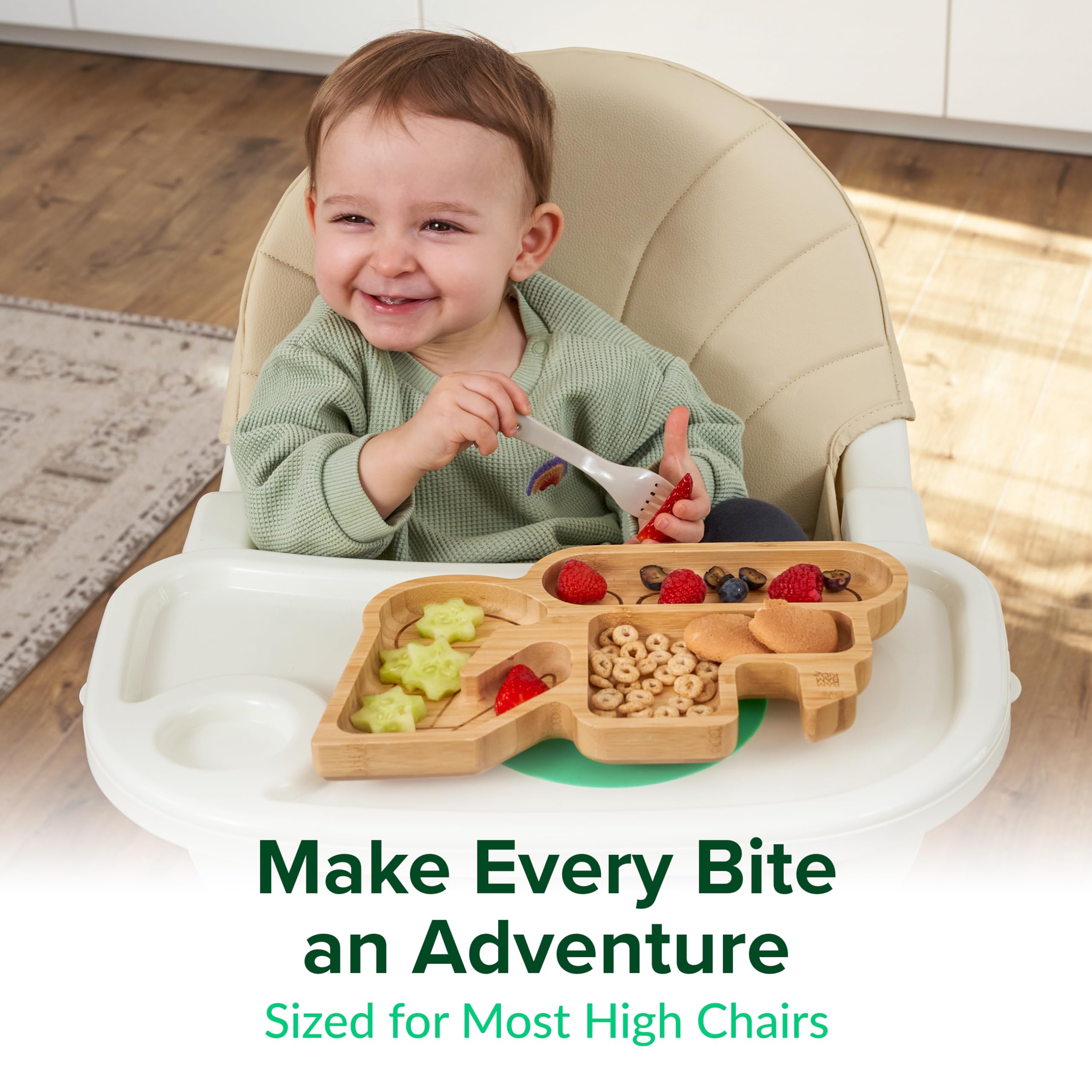 Bamboo Divided Suction Plates for Baby & Toddlers - Non-Toxic Eco-Friendly Baby Plates with Strong Suction - Natural Bamboo Dinnerware for Kids - Perfect for Home, Travel and Daycare Use