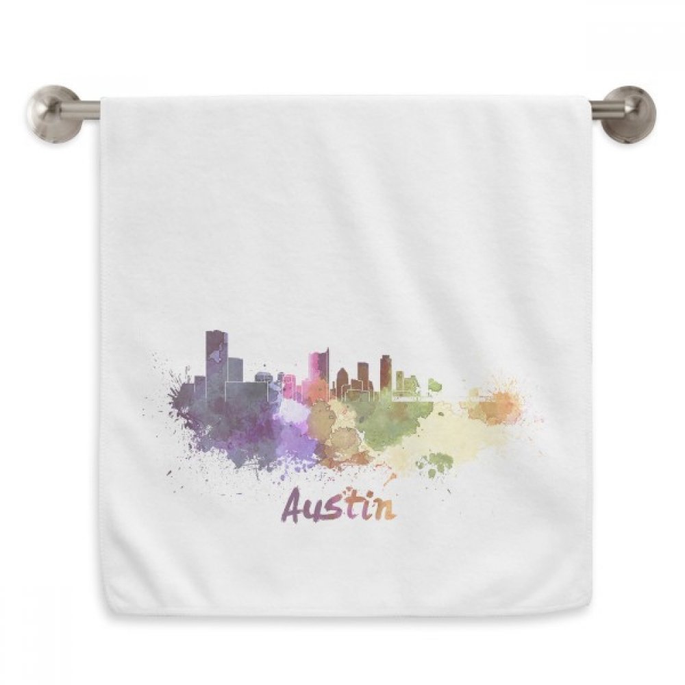 DIYthinker Austin America City Watercolor Hand Towel - Soft Cotton Bath & Face Washcloth for Kitchen, Bathroom, Spa, and Travel - Absorbent and Gentle Skin Care Cloth