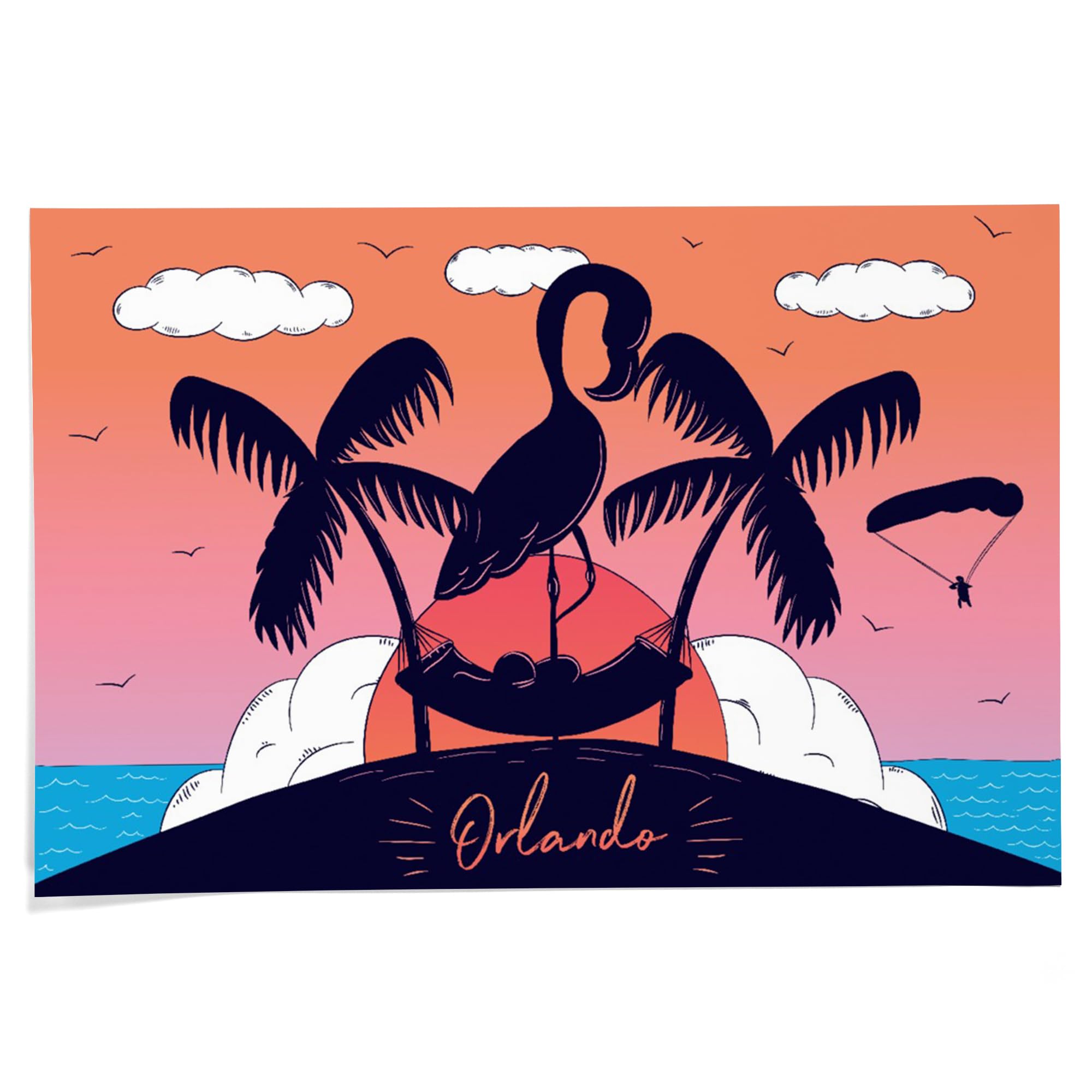 Lantern Press 24x36 Inch Giclee Art Print - Orlando Florida Flamingo & Tropical Island Beach Wall Decor - Perfect for Living Room, Bedroom or Beach House Decor
