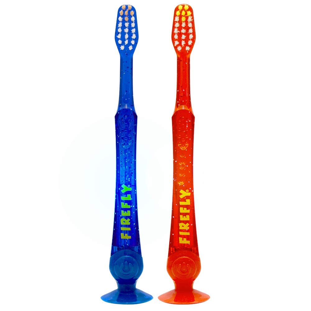 FIREFLY LED Light-Up Timer Kids Toothbrush with Suction Cup - 2 Pack | Fun Bath Time & Teeth Brushing Routine for Children | Perfect for Toddler Dental Care & Early Learning