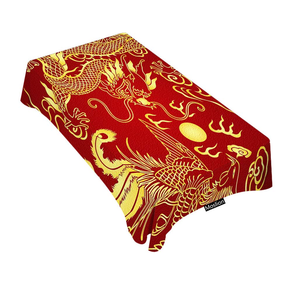 Chinese Dragon Papercut Tablecloth - 60x104 Inch Decorative Rectangle Table Cover for Dining, BBQ, Picnic, Coffee Table - Perfect for Chinese New Year, Wedding Banquets & Asian-Themed Parties