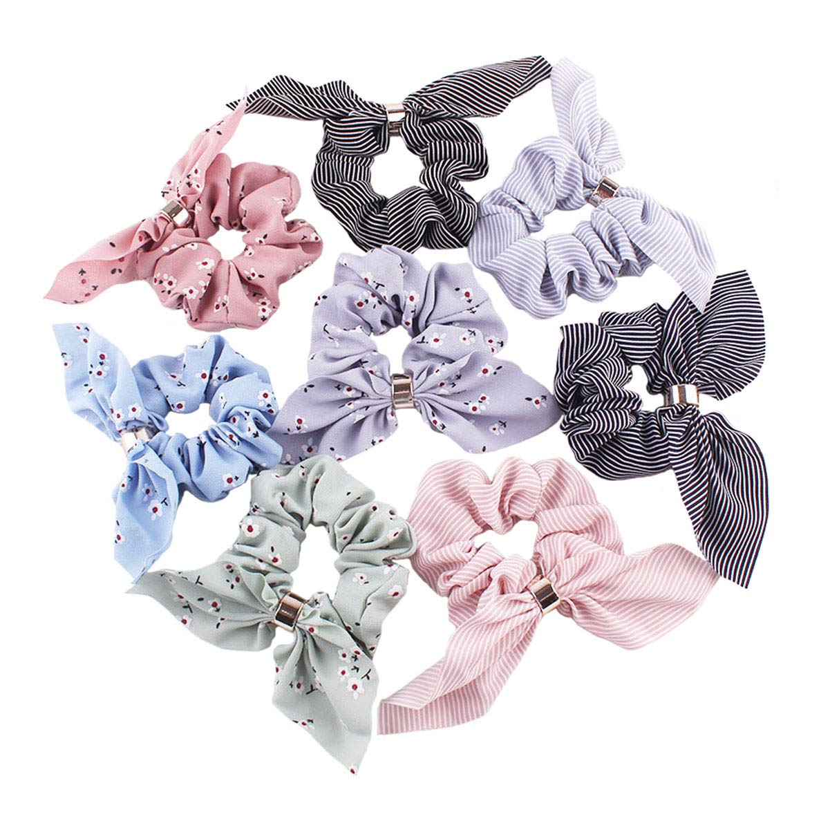 Numblartd 8PCS Fashion Hair Scrunchies for Women - Soft Elastic Ponytail Holders with Bowknot Bunny Ears & Metal Buckle Hair Ties, Perfect for Workouts, Office, Party & Daily Hair Styling Accessories