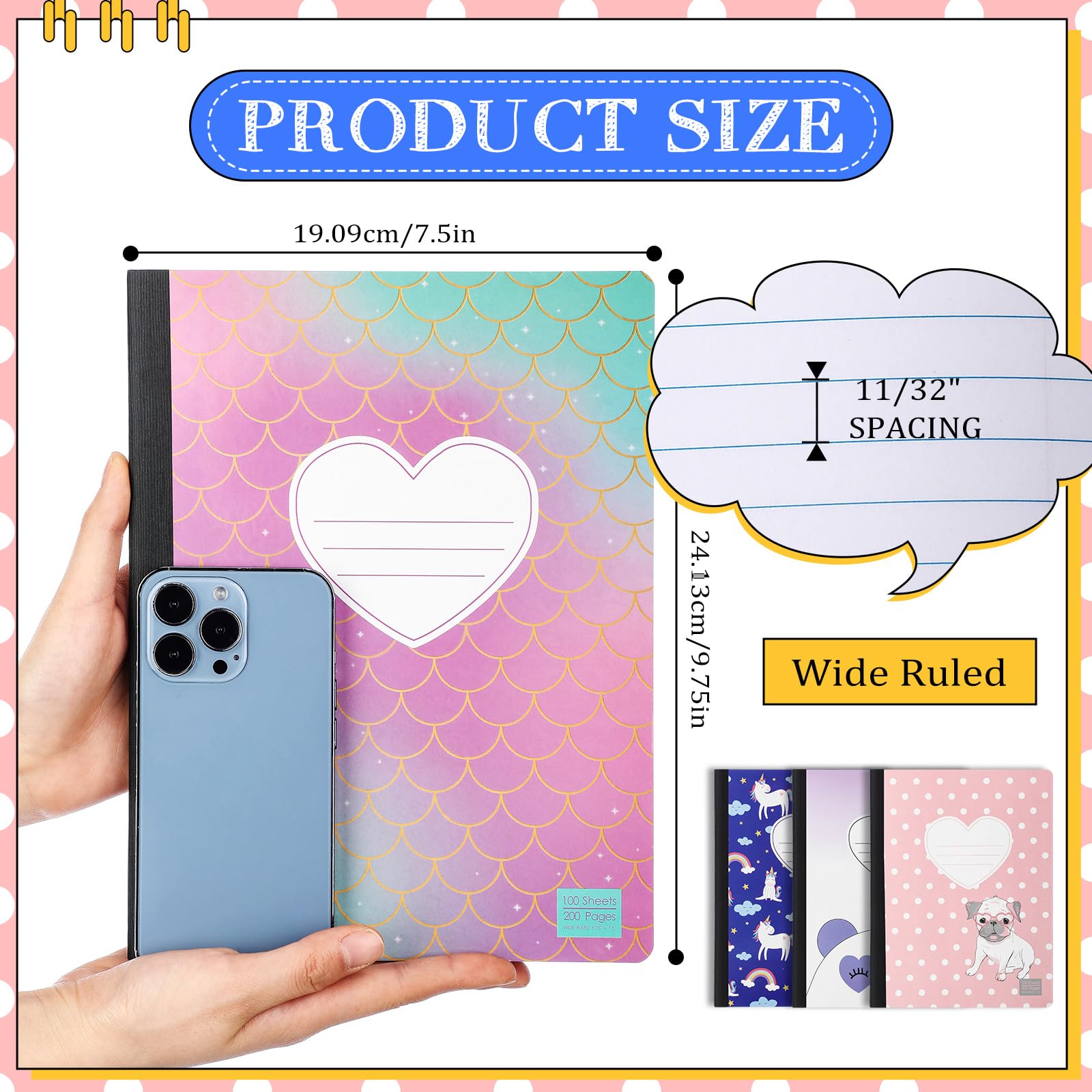 Fainne 20-Pack B5 1-Subject Wide Ruled Composition Notebooks Set - 7.5 x 9.75 Inches, Bulk School Supplies for Kids, Classroom, College & Office Use - Cute Designs Variety Pack for Note Taking, Journaling & Homework