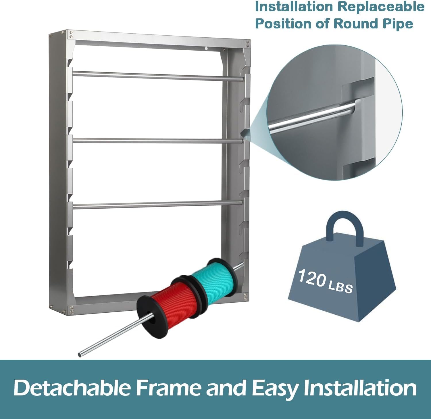 Wall Mounted Wire Spool Rack - 4 Adjustable Cold-Rolled Steel Rods Cable Organizer for Electrical Tools, Ribbon Storage & Industrial Use | Perfect for Workshop, Garage & Retail Store Organization (Gray)