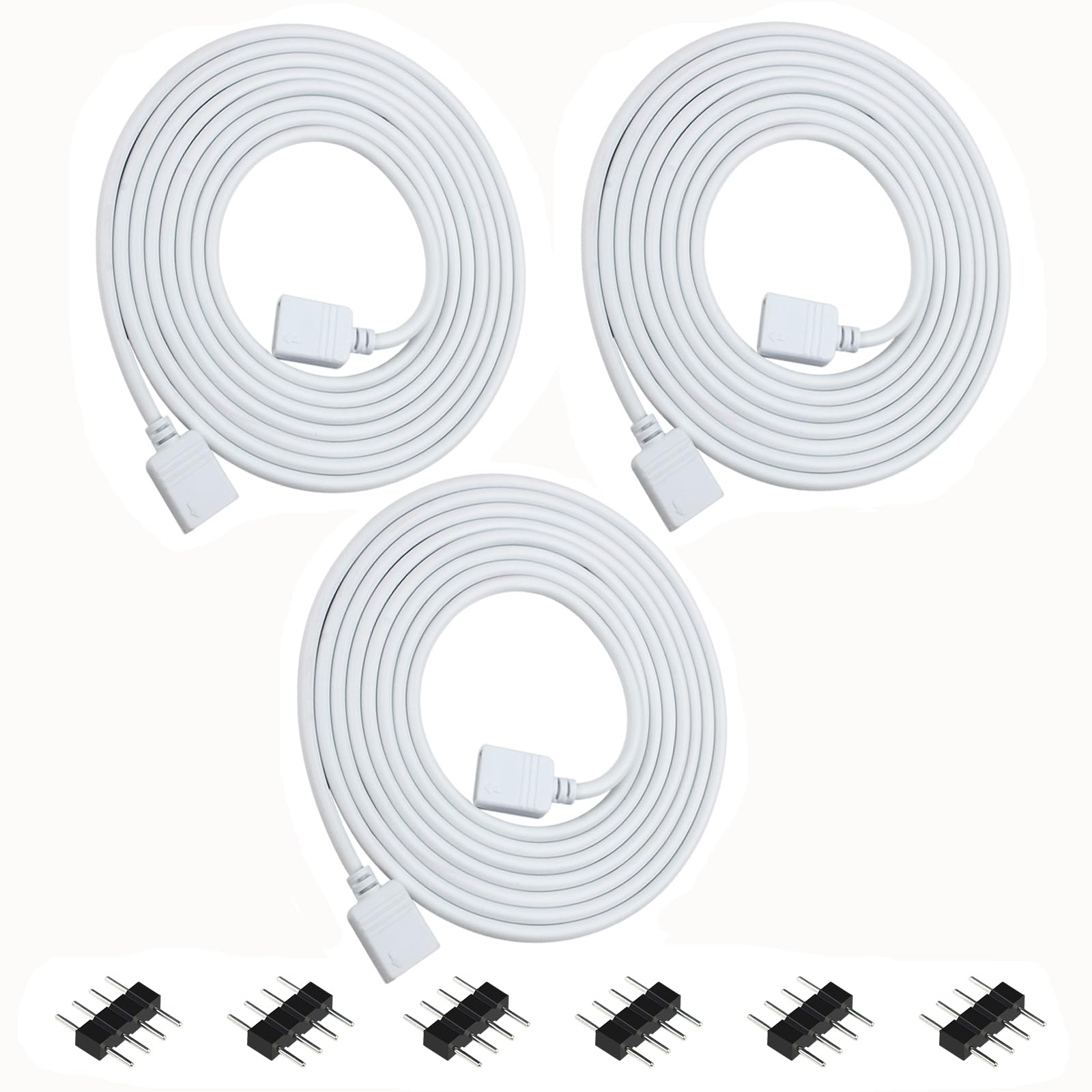 VIPMOON 3 Pack 2M/6.6ft 4-Pin RGB LED Extension Cable for SMD 5050/3528 LED Strip Lights - Includes Free Connectors & Jumper Cables - Perfect for Home Lighting, Gaming Setup, and DIY Projects