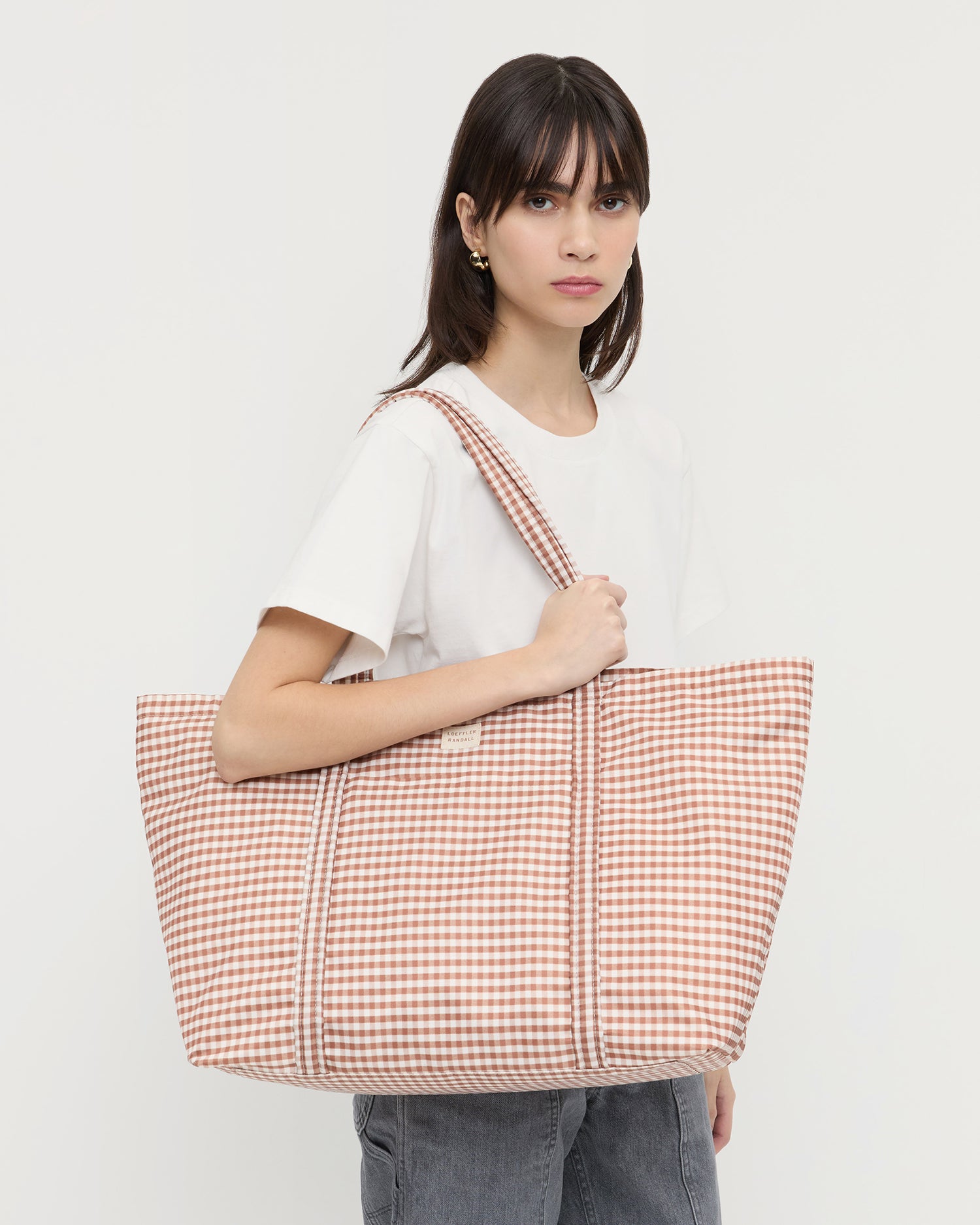 Dina Brown Gingham Travel Tote Bag - Stylish & Spacious Carryall for Women - Perfect for Work, Gym, Beach & Weekend Getaways