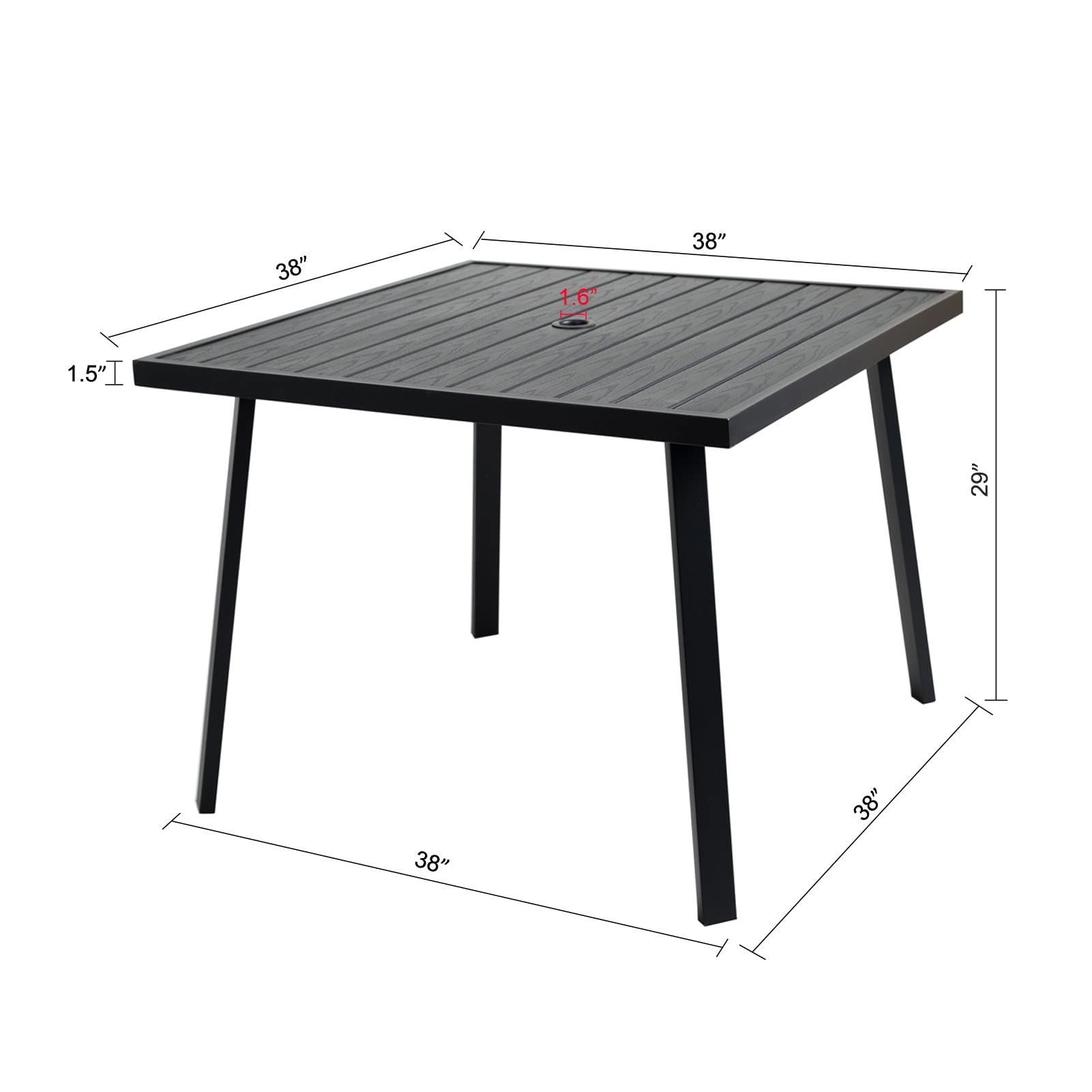Outdoor Dining Table with Umbrella Hole - Square Metal Patio Table for Backyard, Garden, Poolside - Weather-Resistant Black Finish - Perfect for Outdoor Entertaining & BBQ Parties