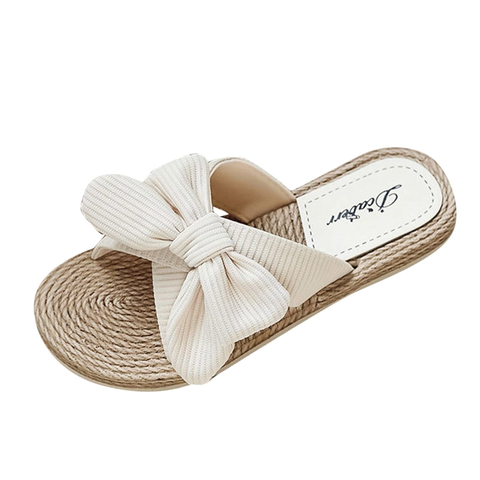 Women's Straw Espadrille Bow Sandals - Breathable Summer Flip Flops for Beach, Pool, and Casual Wear - Comfortable Flat Slippers for Women