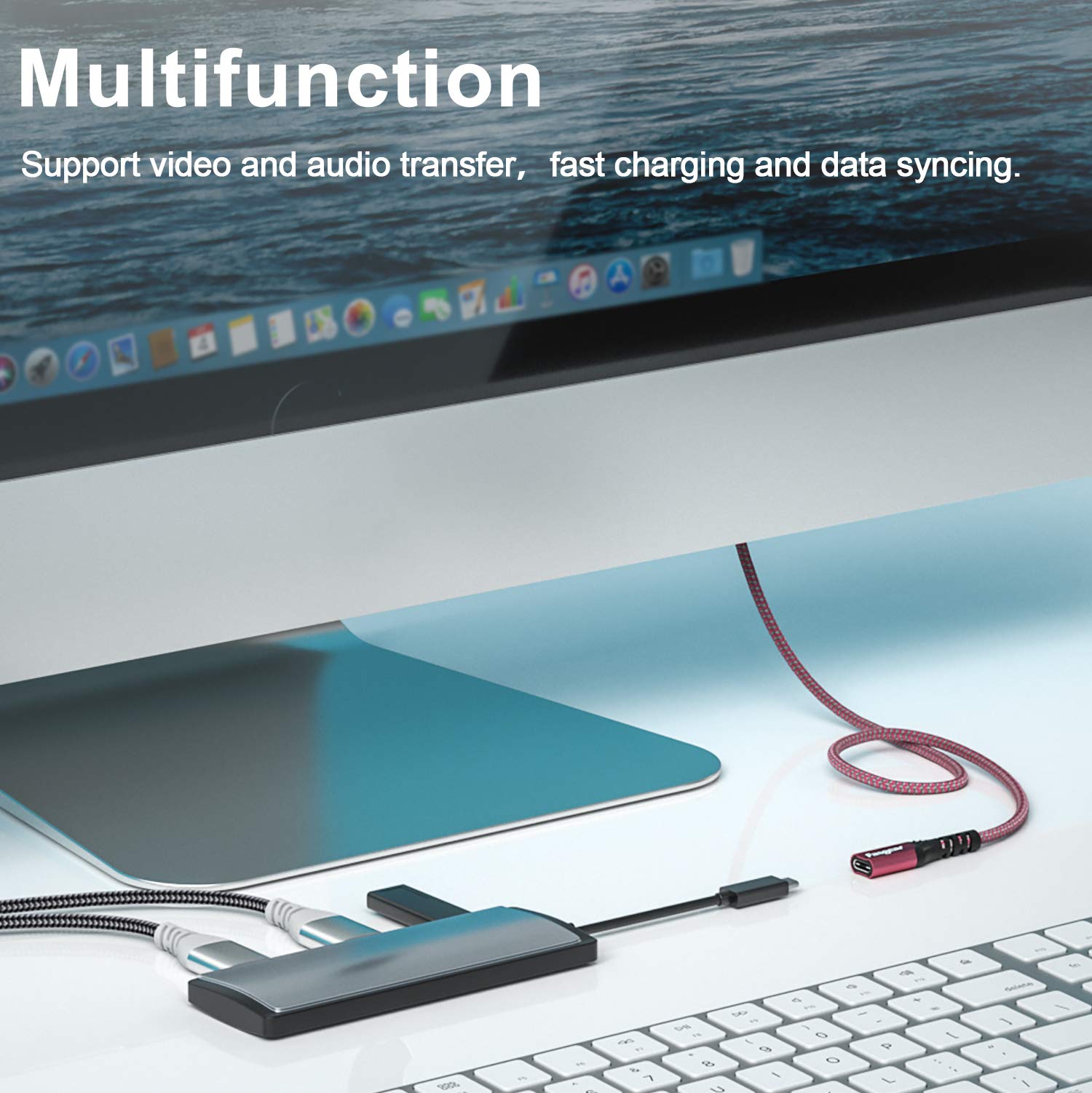 Fasgear 3ft USB C Extension Cable - USB 3.2 Gen 2 (10Gbps) Male to Female Braided Cord - 100W Fast Charging & Data Sync - Compatible with MacBook Pro, iPad Mini 6, Nintendo Switch, PS5 Controller, PSVR2 - Red | Perfect for Gaming, Office & Travel Charging