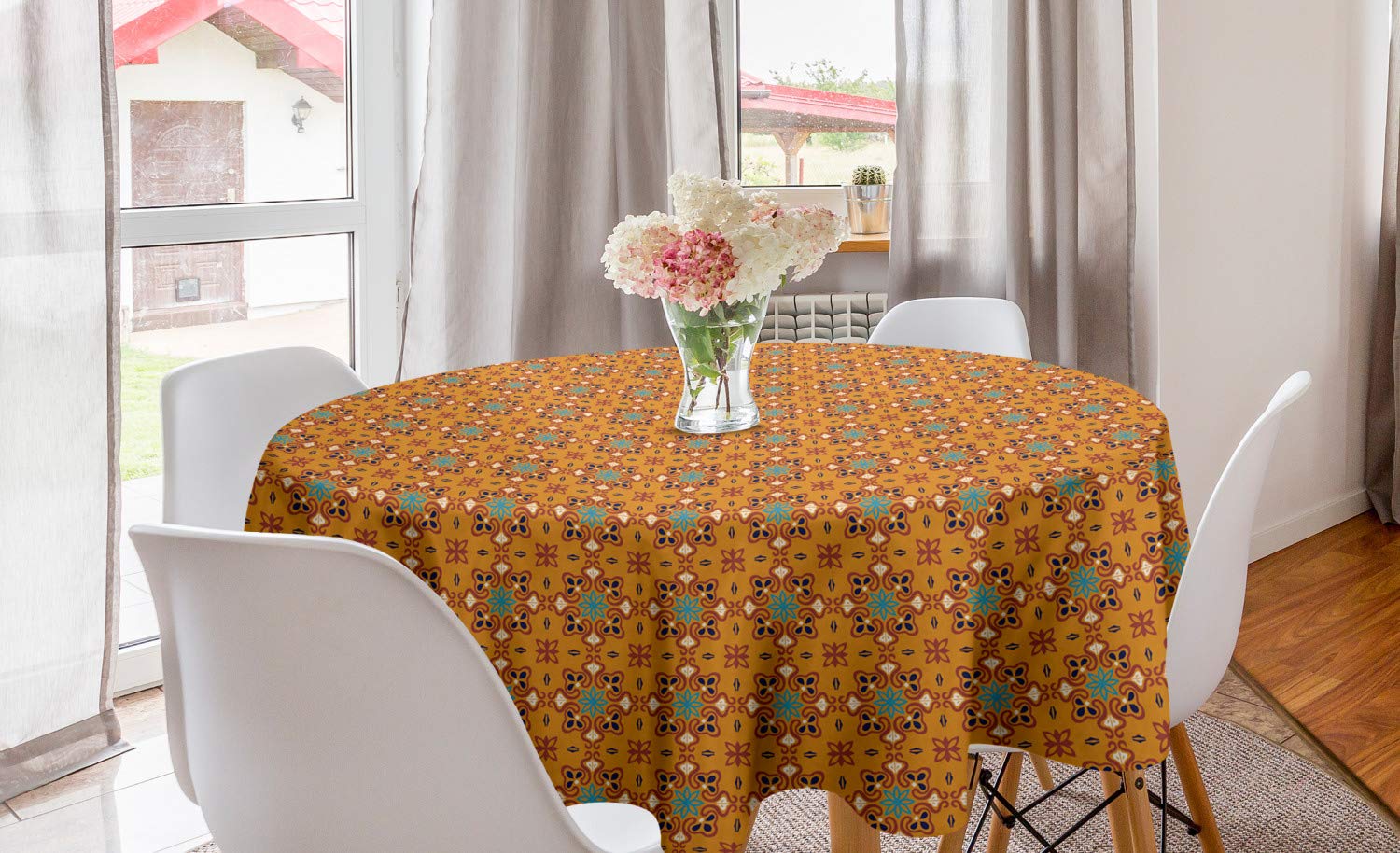 Ambesonne Floral Round Tablecloth 60