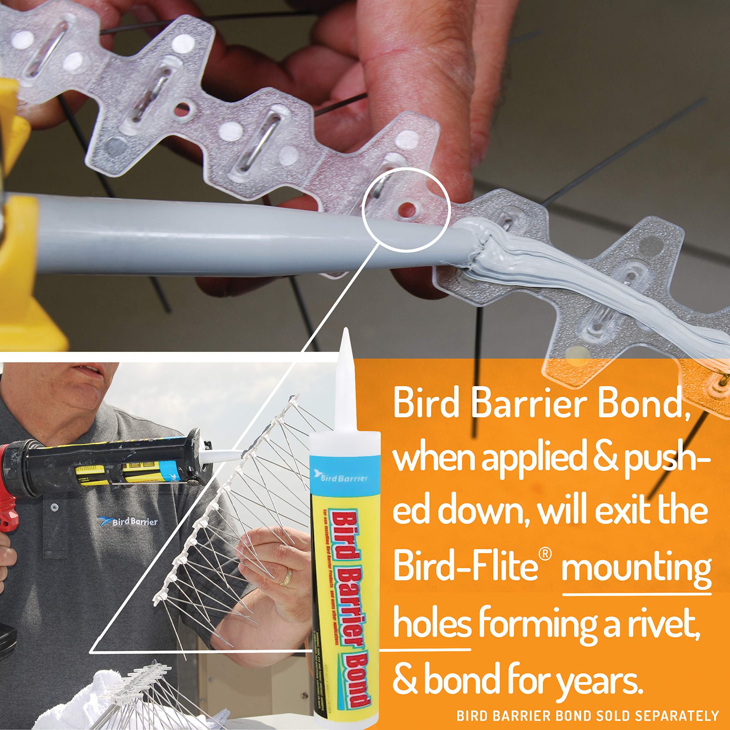 Bird Barrier Bird-Flite Stainless Steel Bird Spikes - 25 Ft. Length with Plastic Base & Adhesive | 5in Wide Metal Pigeon Deterrent Spikes for Roof, Balcony, Window Ledges & Outdoor Protection