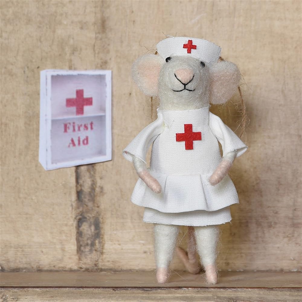 HomArt Felt Nurse Mouse Ornament - Christmas Decor Gift