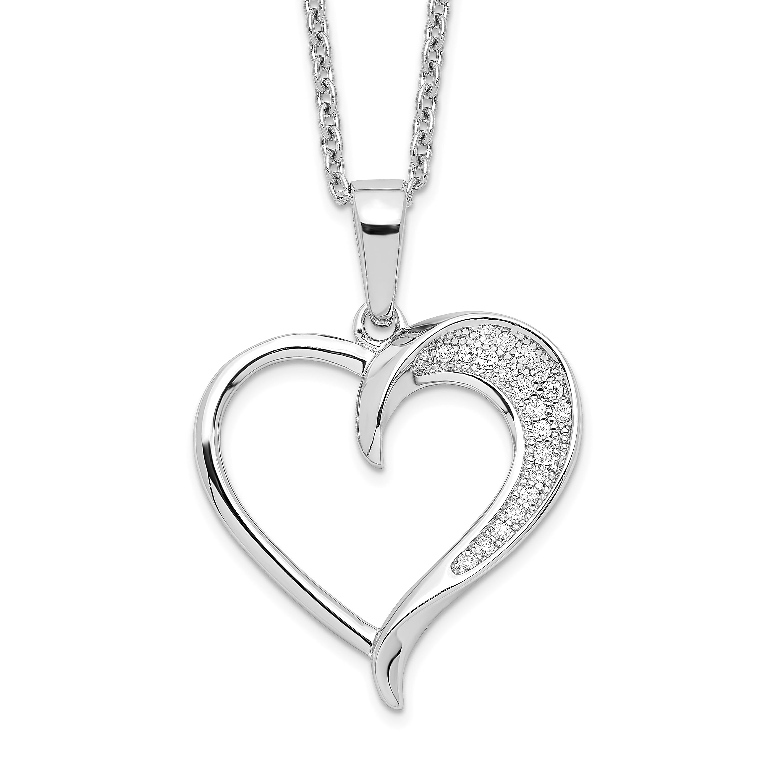 Sterling Silver & Cubic Zirconia Heart Pendant Necklace for Women - Elegant Jewelry Gift for Valentine's Day, Anniversary or Birthday