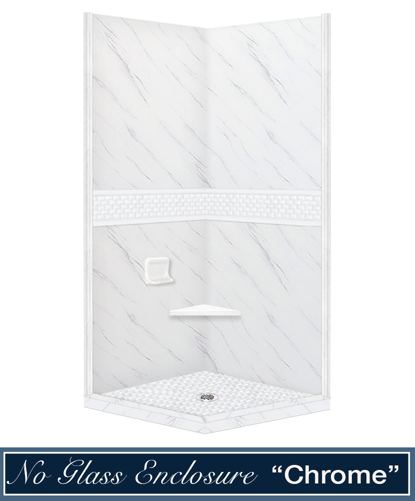 Premium Carrara Marble Jewel Corner Shower Enclosure Kit - Waterproof Bathroom Upgrade for Modern Homes, Spa-Like Shower Experience