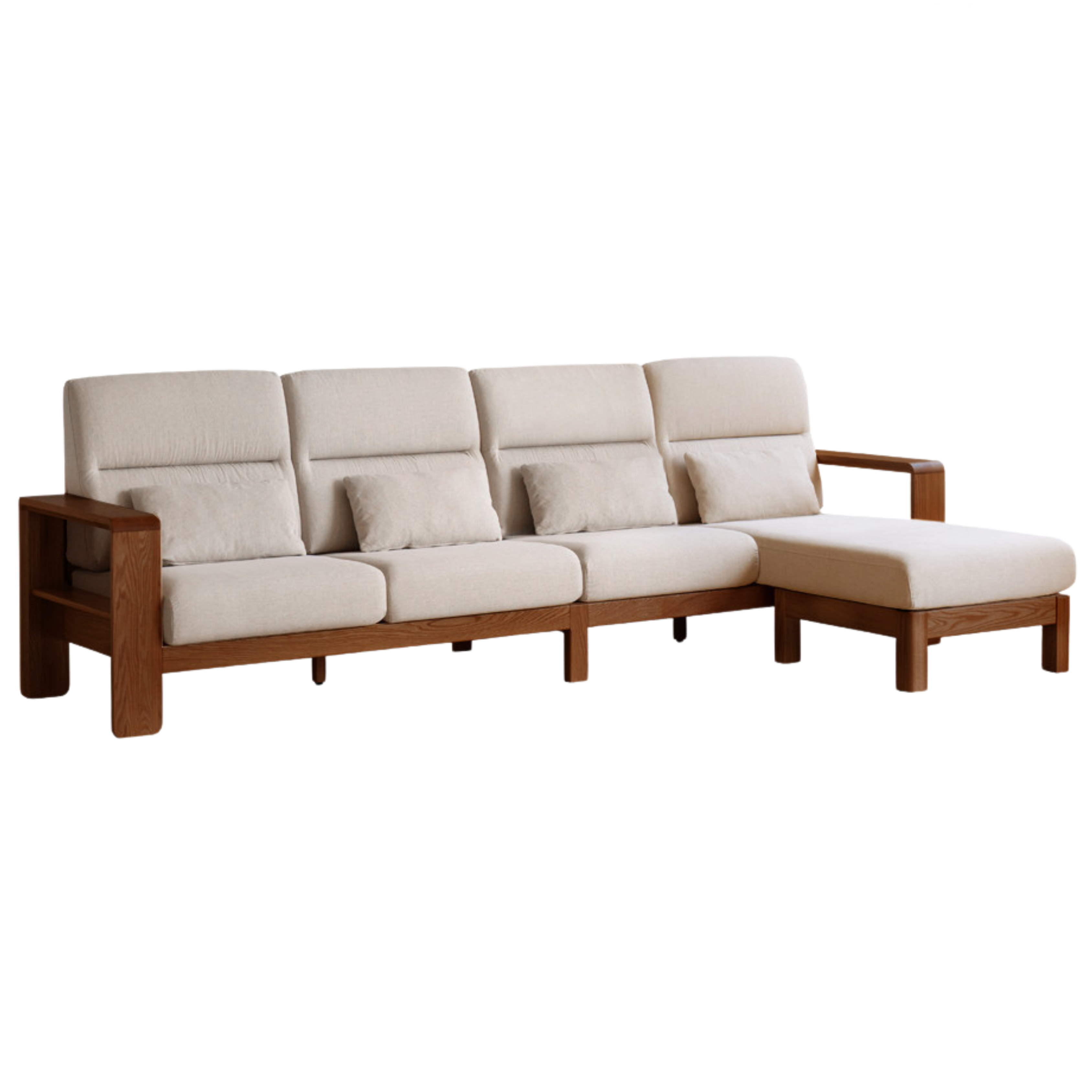 Oak Solid Wood High Back Fabric Corner Sofa - Modern L-Shaped Sectional Couch for Living Room, Lounge & Family Room Comfort