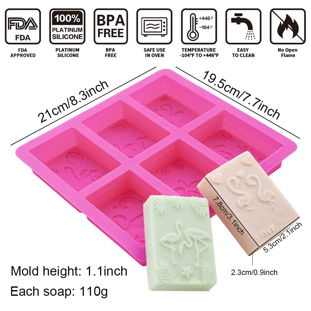 6-Cavity Tropical Hawaiian Silicone Soap Mold Set - Flamingo, Palm Leaves, Pineapple & Cactus Designs for DIY Handmade Soap Making, Candle & Resin Crafts - Perfect for Beach-Themed Bathroom Decor & Gift Making